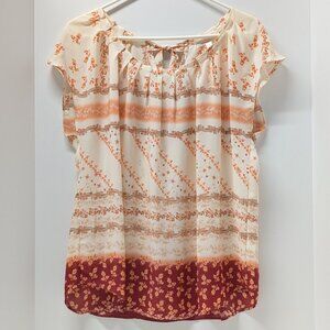 LC Lauren Conrad Floral Pleated Tie-Back Blouse